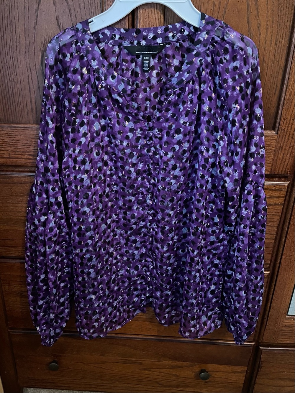 White House Black Market Purple & Black Chiffon Blouse Over Camisole xxs